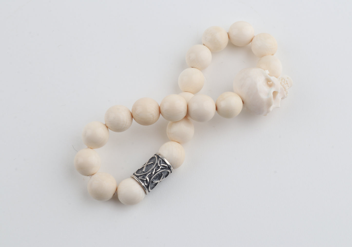 Mammoth Ivory & Sterling Silver Skull Bracelet