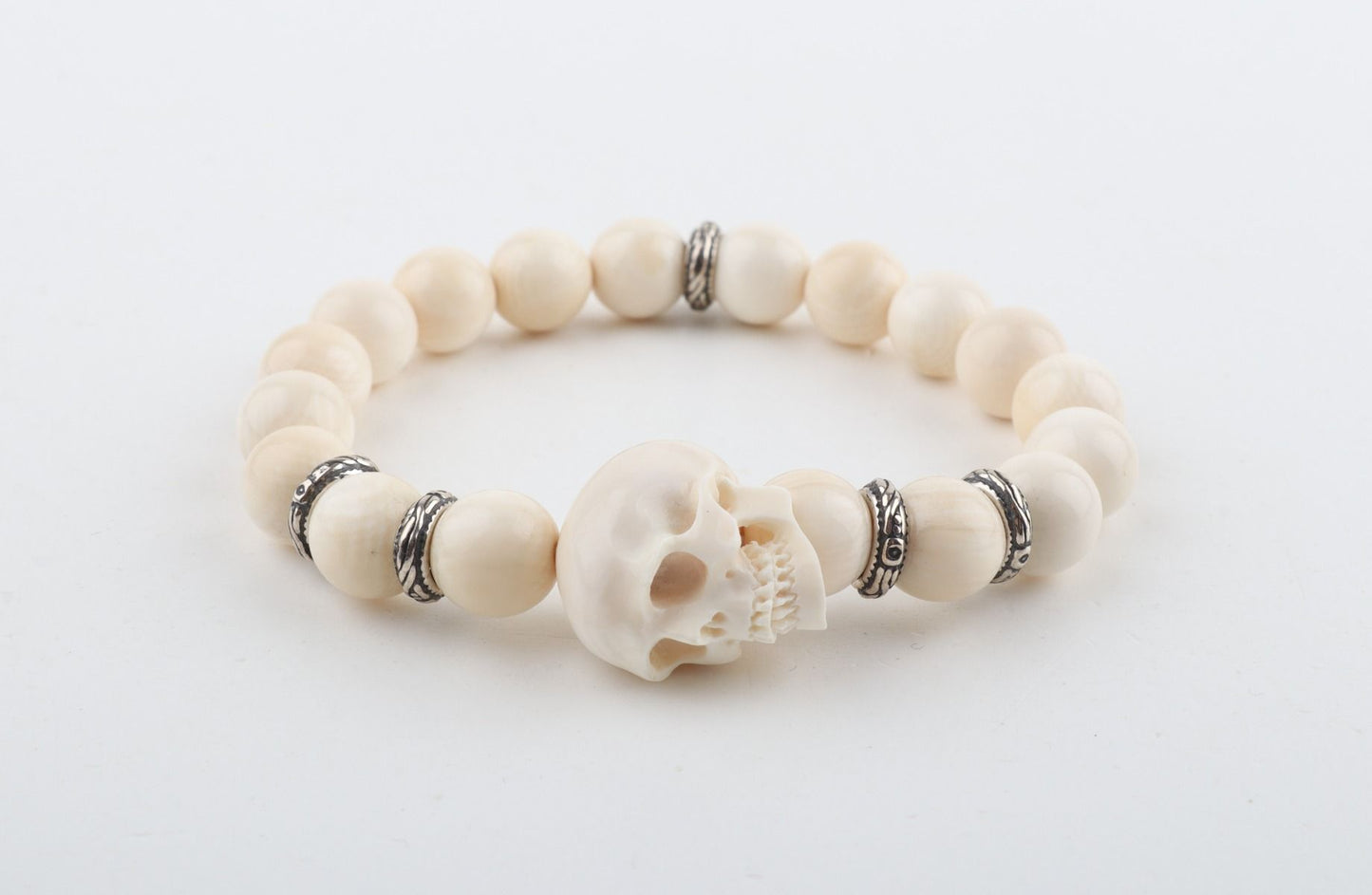 Mammoth Ivory Skull Bead Bracelet