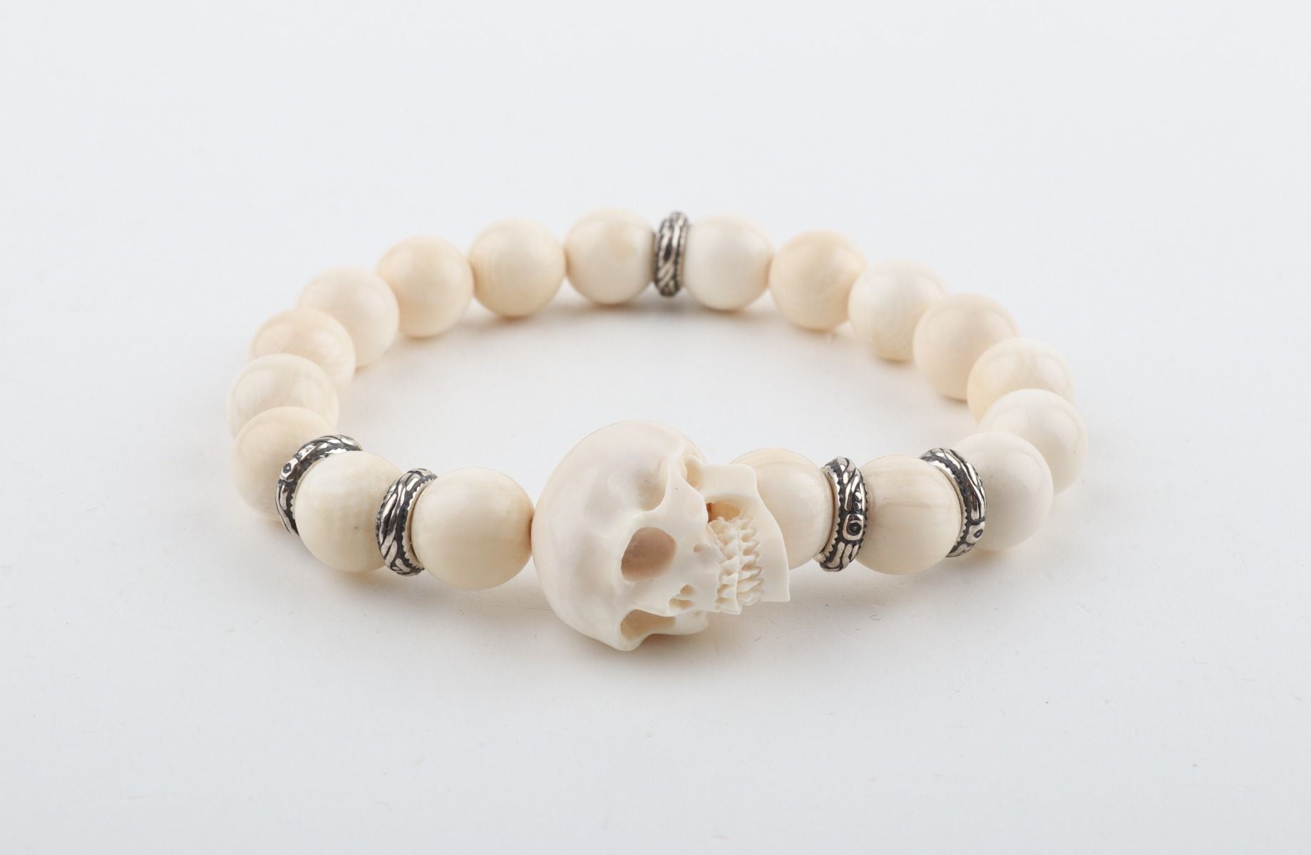 Mammoth Ivory Skull Bead Bracelet