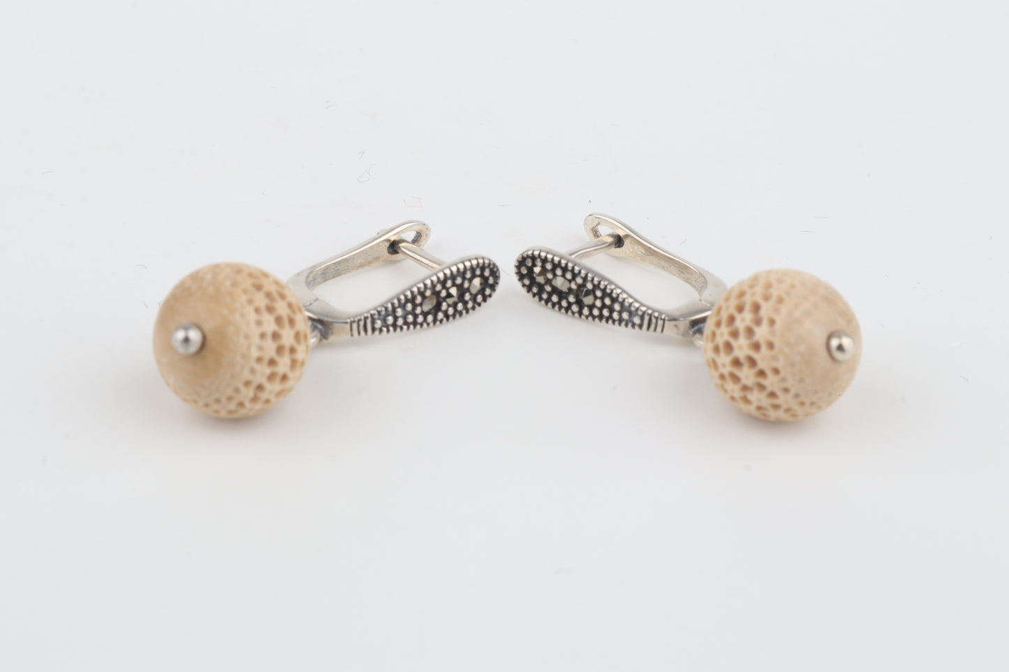 Carved Mammoth Ivory Drop Earrings