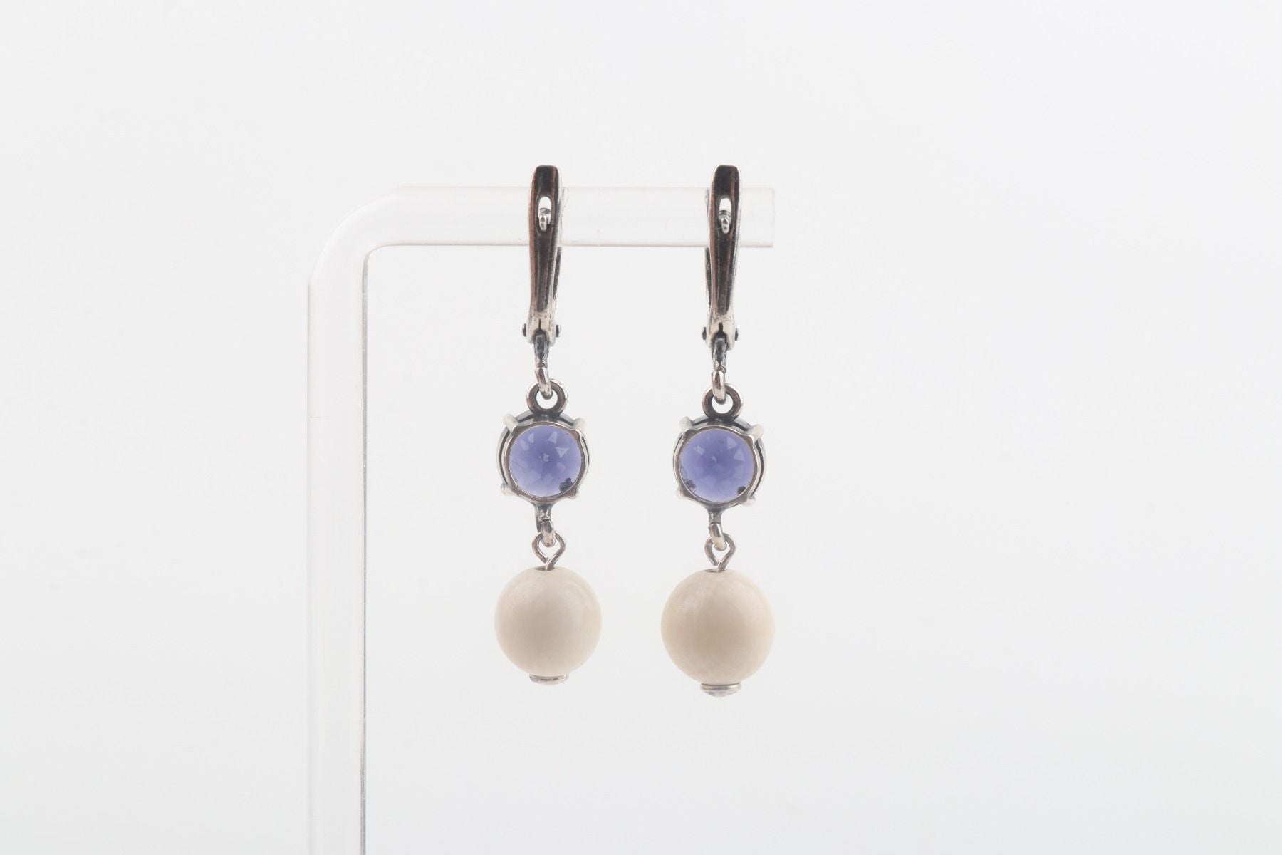 Mammoth Ivory & Iolite Drop Earrings