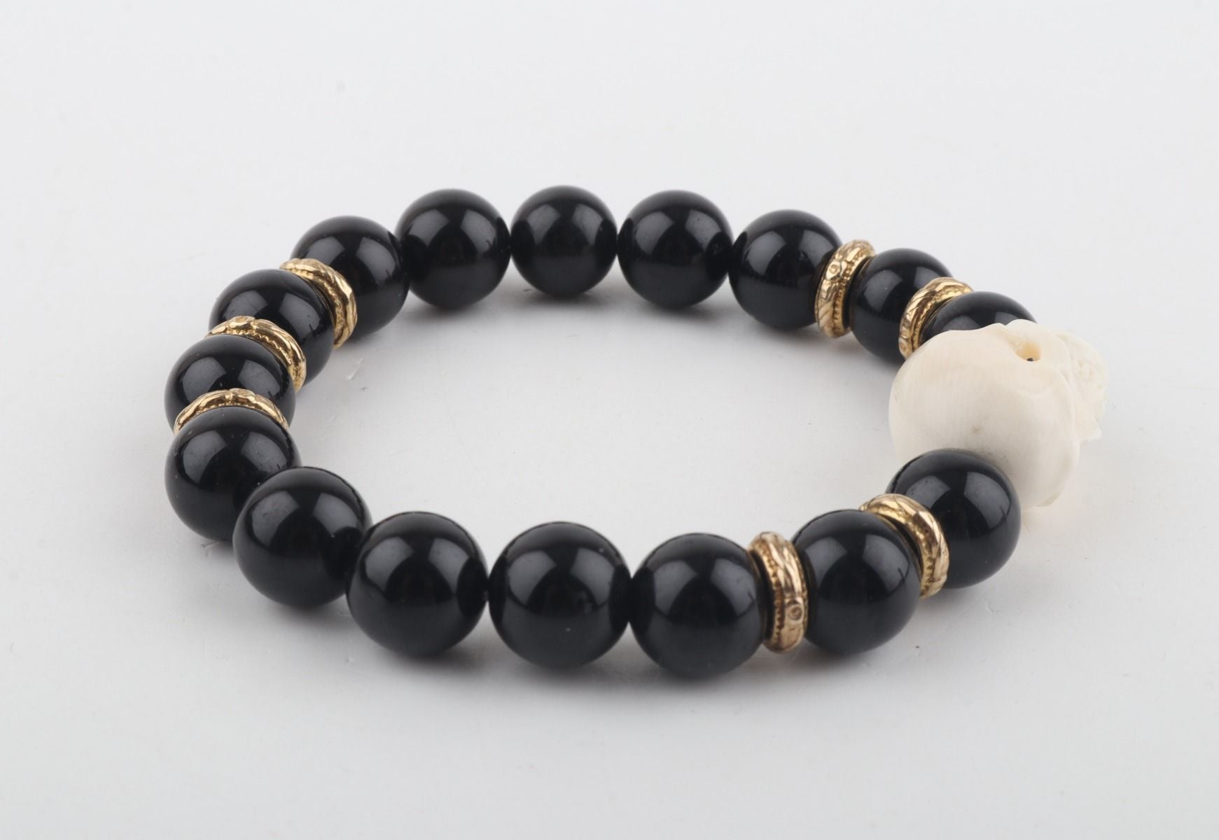 Mammoth Ivory Skull & Black Obsidian Bracelet