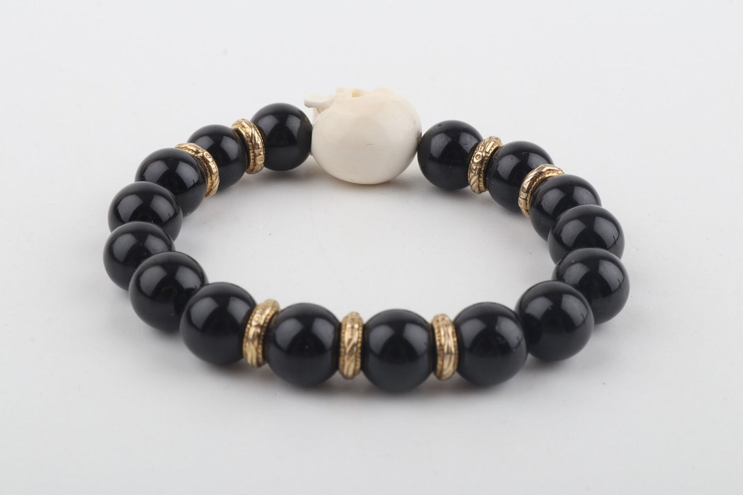 Mammoth Ivory Skull & Black Obsidian Bracelet