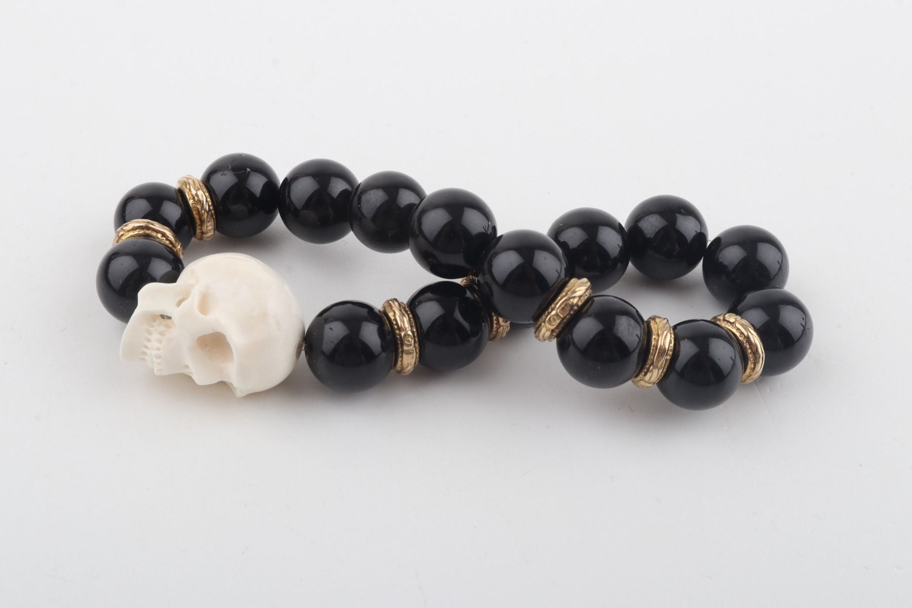 Mammoth Ivory Skull & Black Obsidian Bracelet