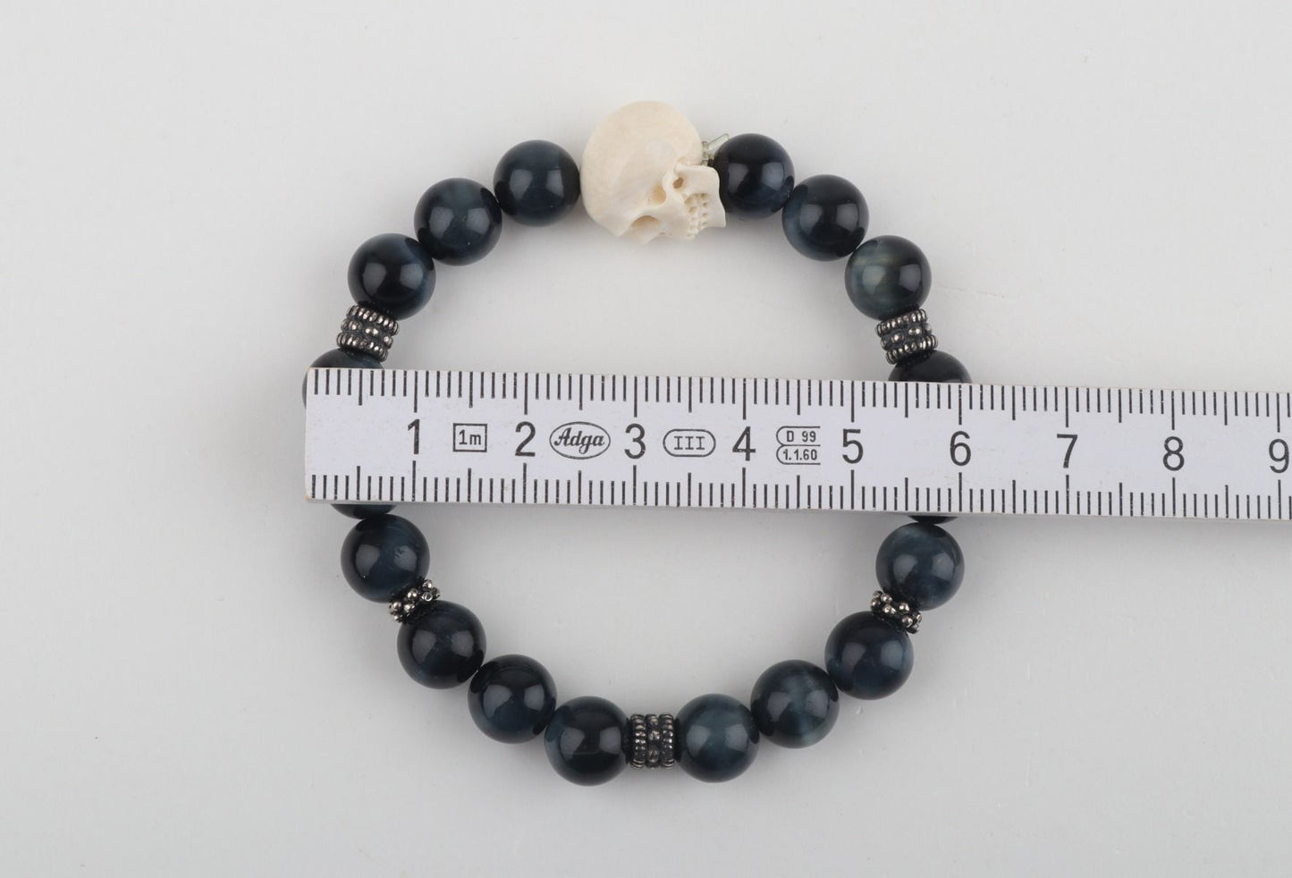Mammoth Ivory Skull & Blue Tiger Eye Bracelet