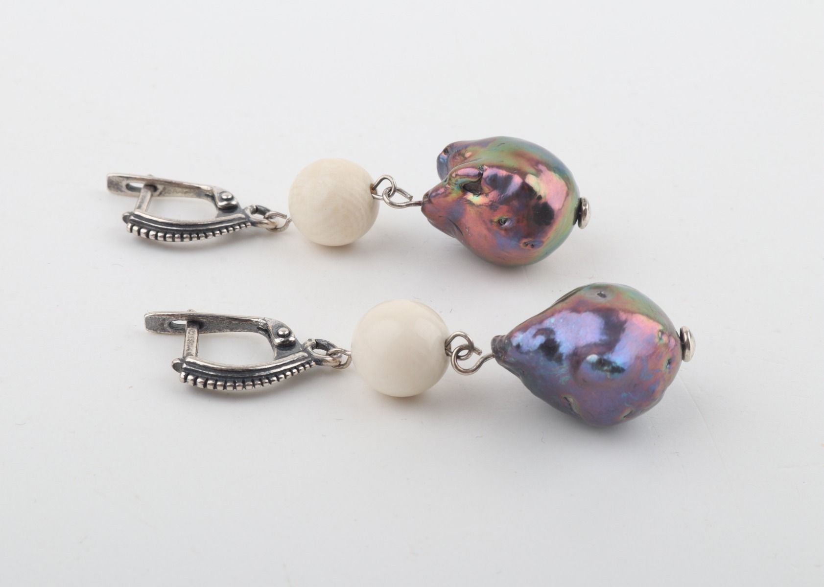 Silver Baroque Mammoth Ivory Earrings