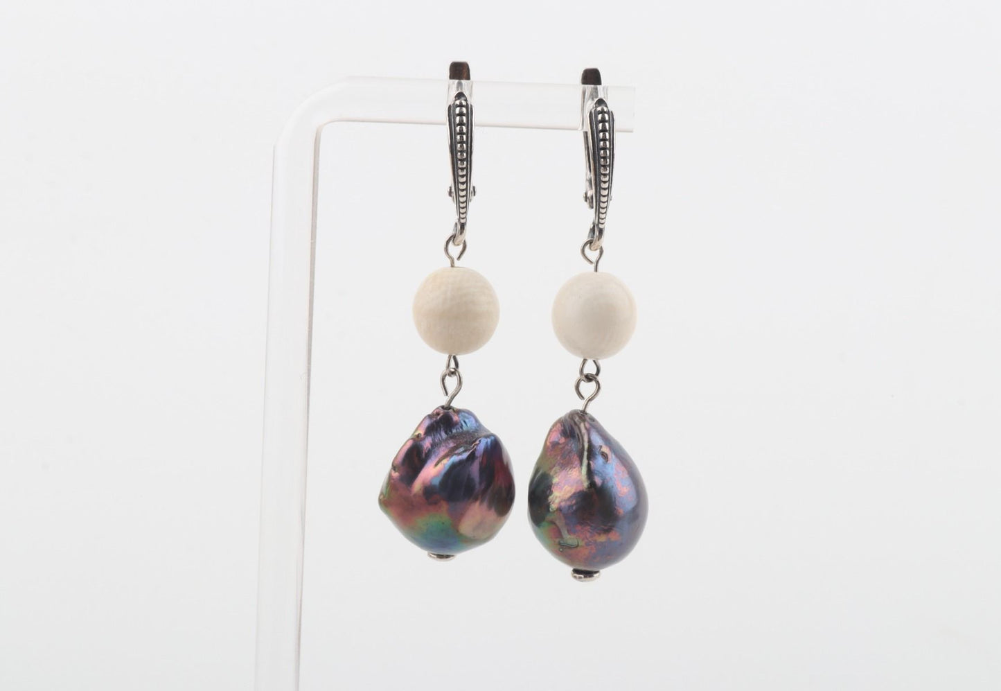 Silver Baroque Mammoth Ivory Earrings