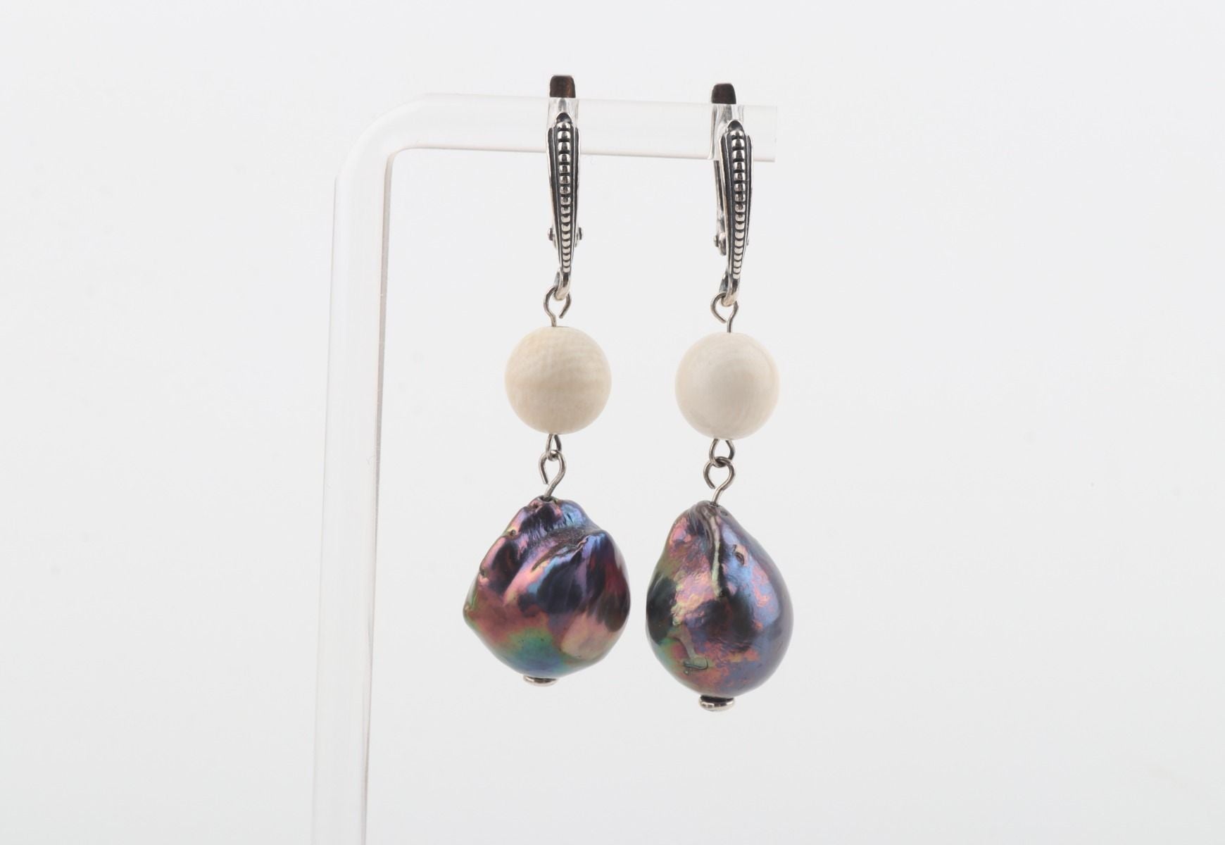 Silver Baroque Mammoth Ivory Earrings