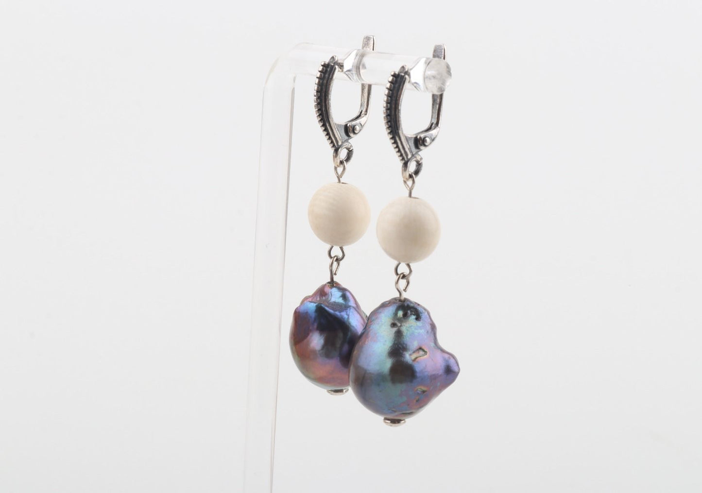 Silver Baroque Mammoth Ivory Earrings