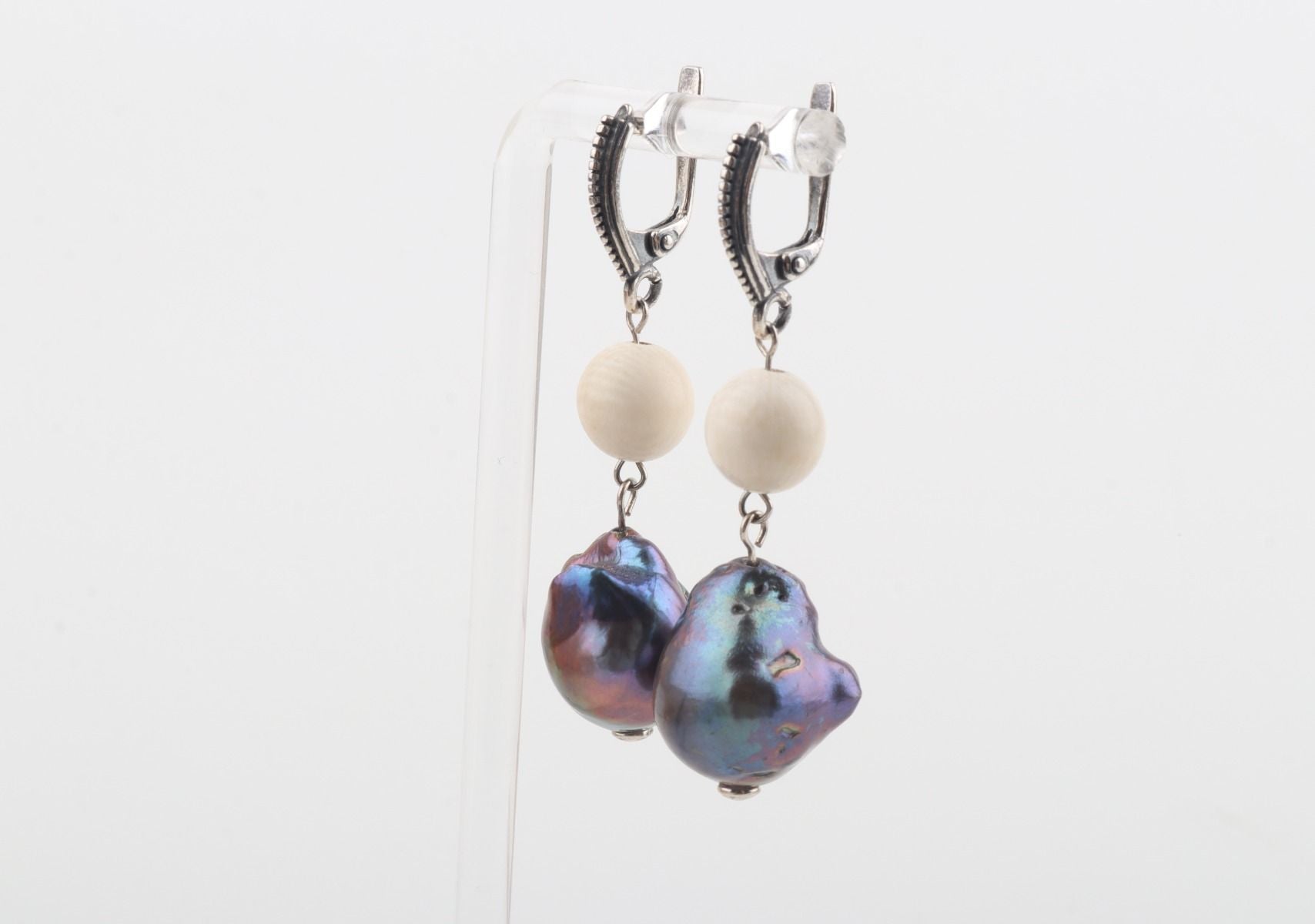 Silver Baroque Mammoth Ivory Earrings