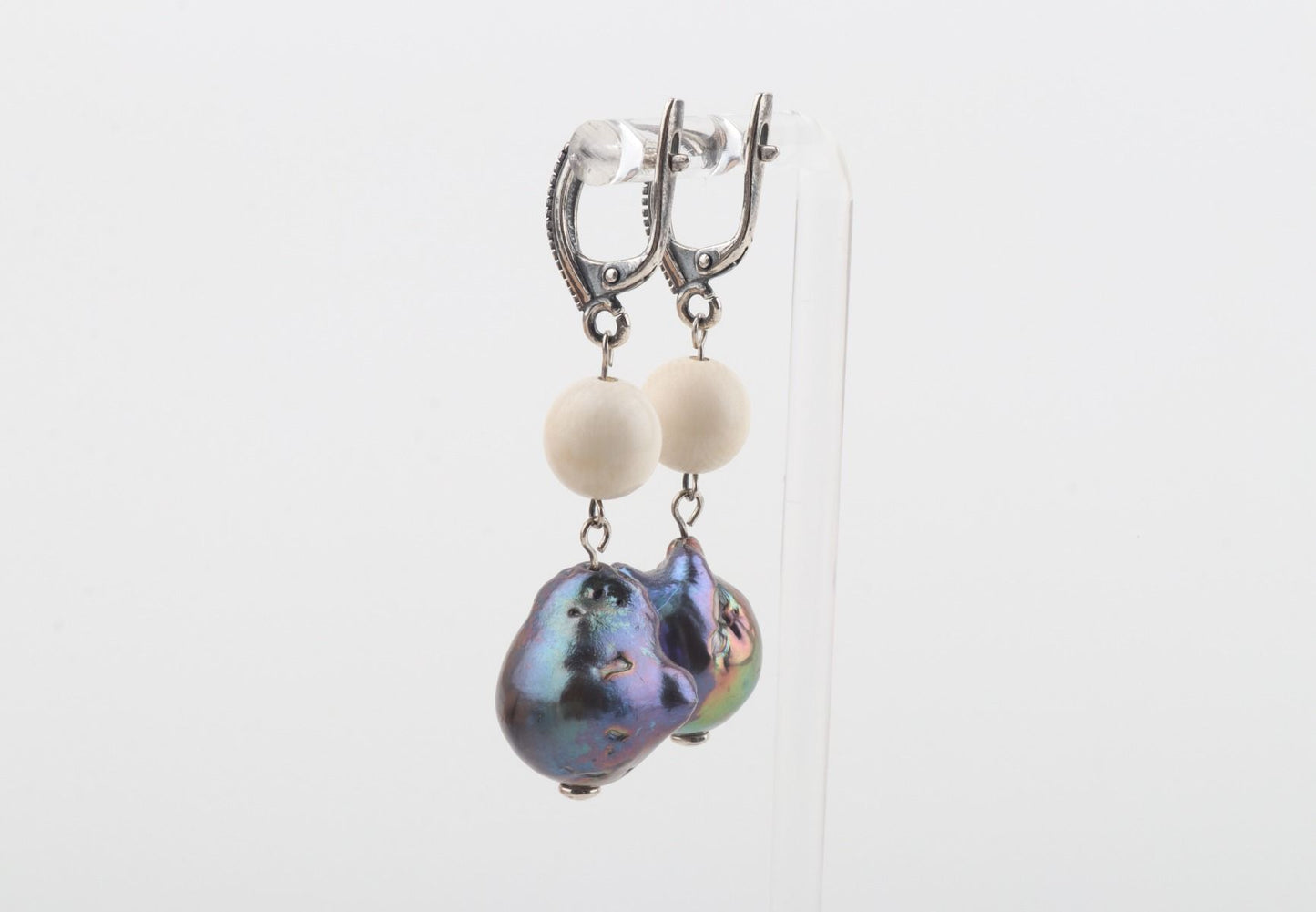 Silver Baroque Mammoth Ivory Earrings
