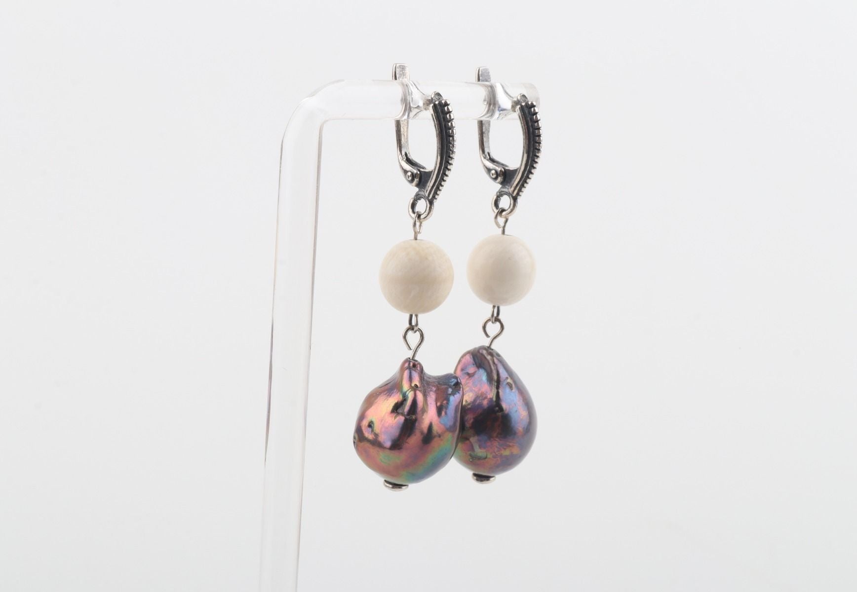 Silver Baroque Mammoth Ivory Earrings