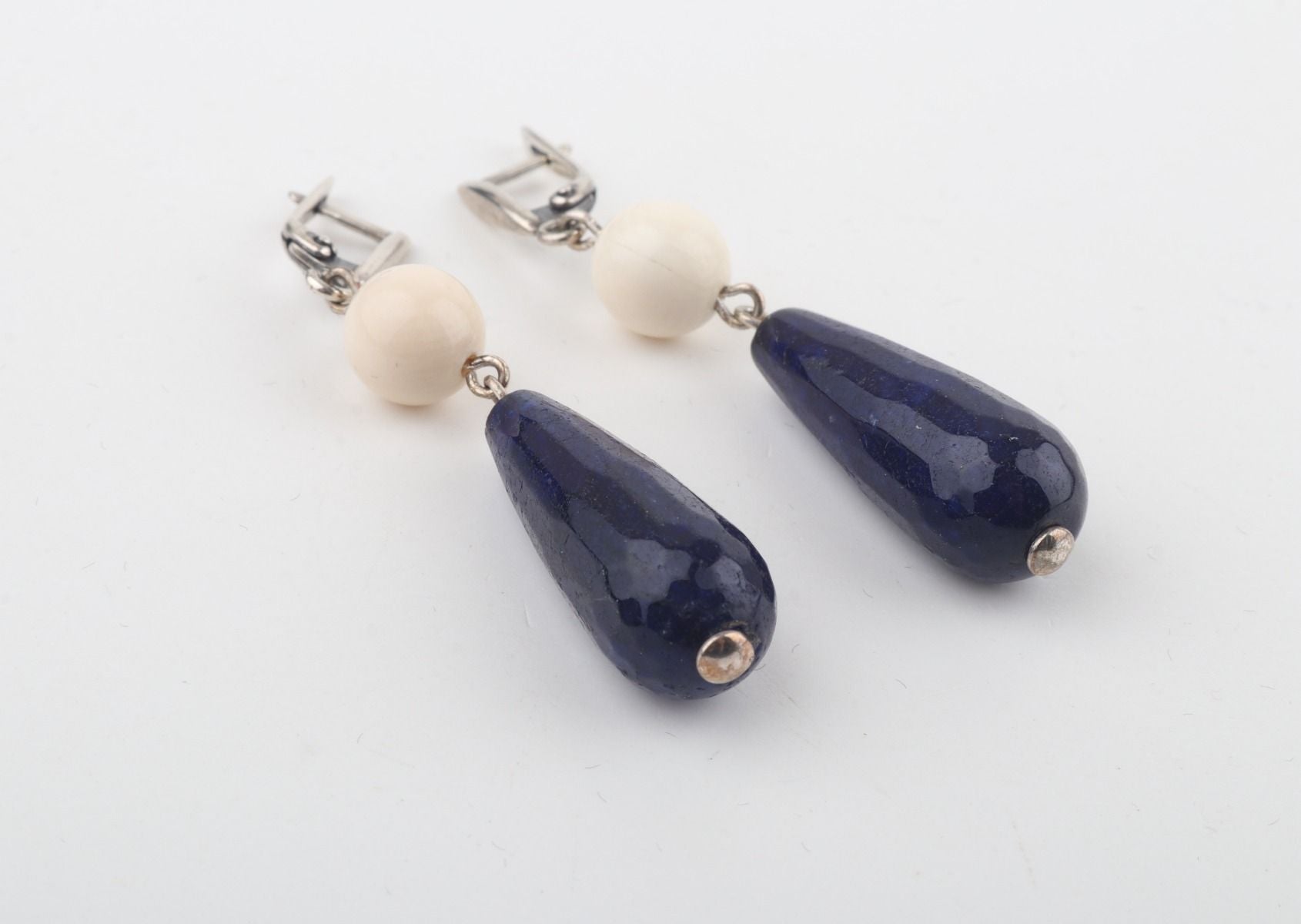 Mammoth Ivory & Blue Agate Drop Earrings