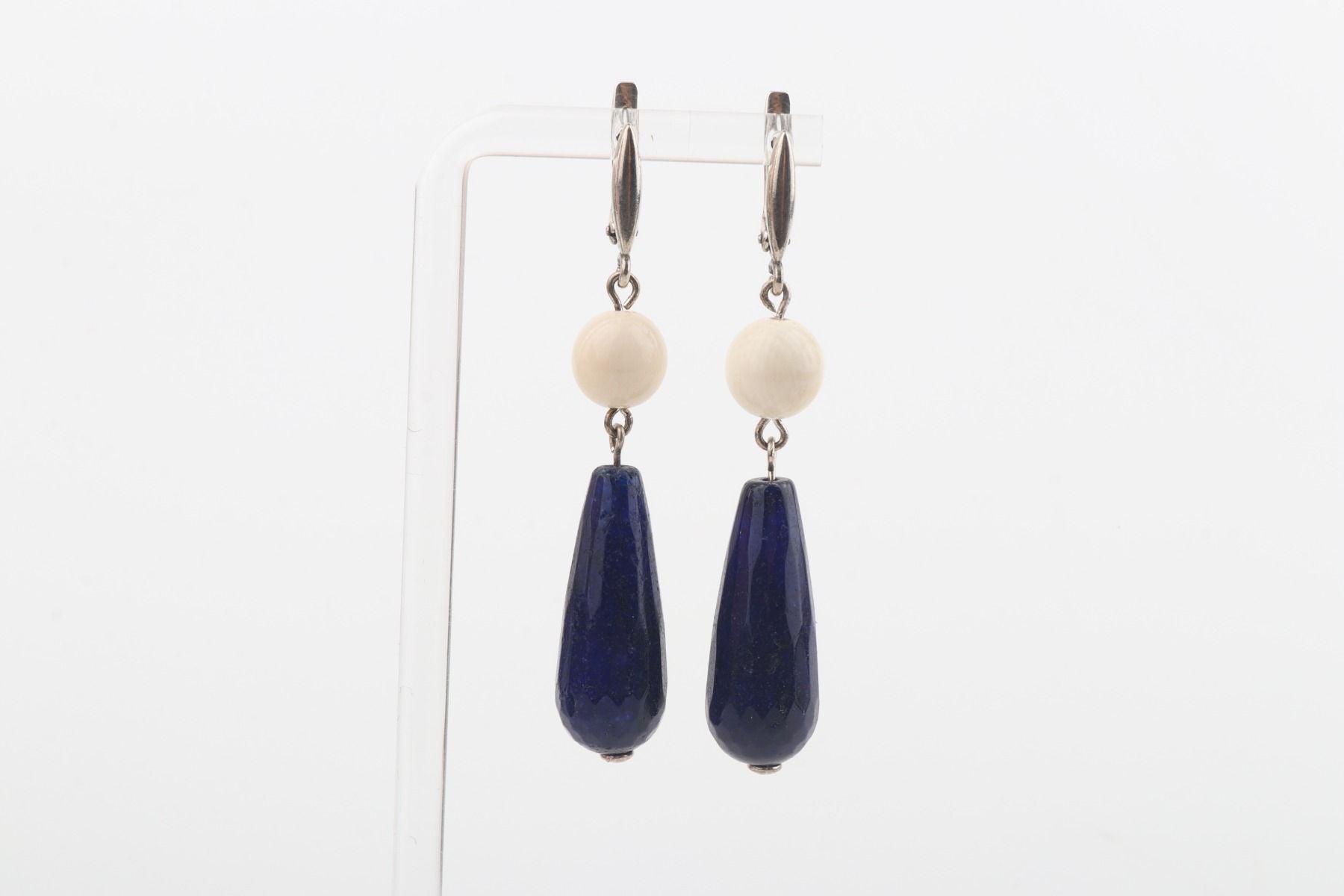 Mammoth Ivory & Blue Agate Drop Earrings
