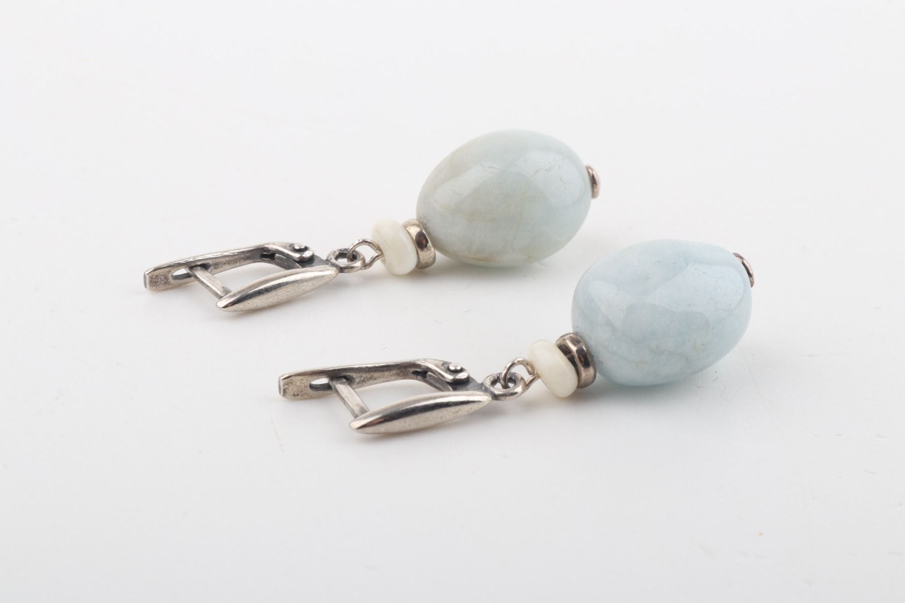 Mammoth Ivory & Aquamarine Drop Earrings