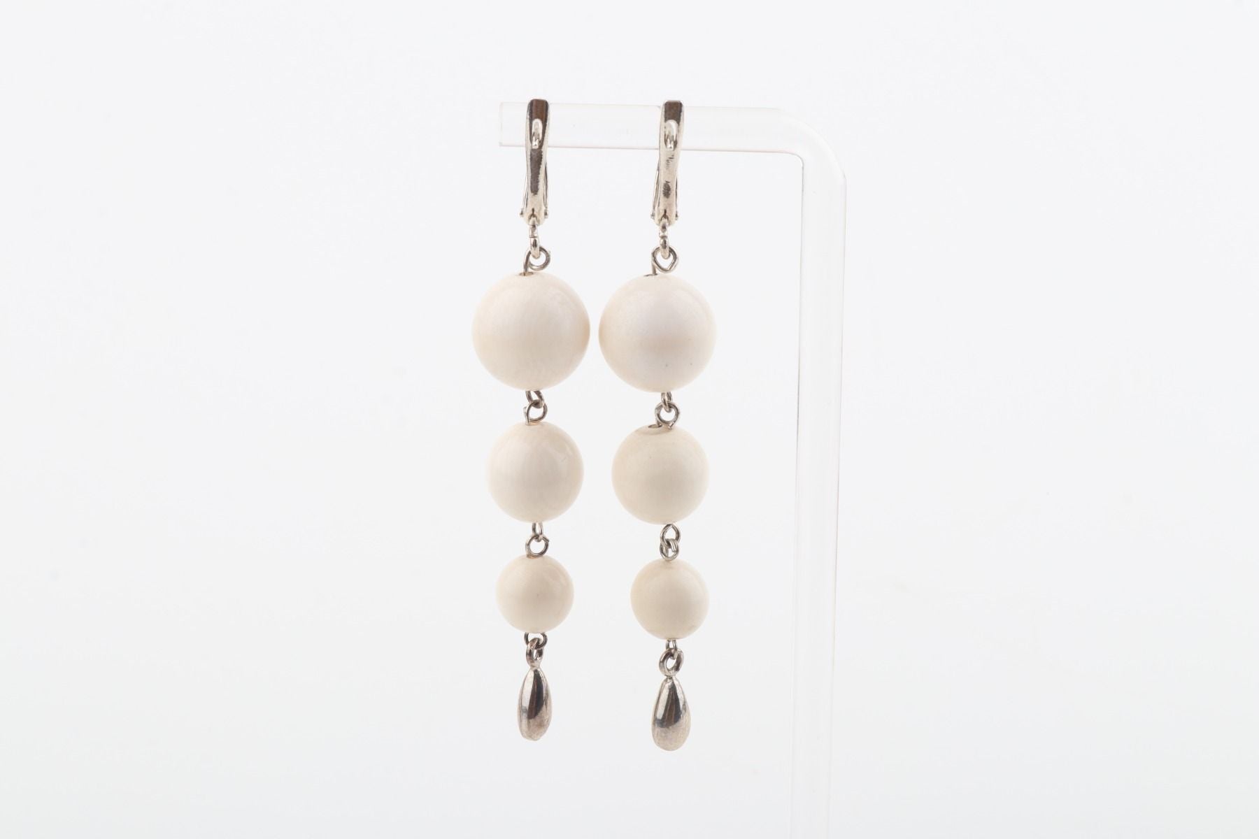 Three Ball Drop Mammoth Ivory Earrings