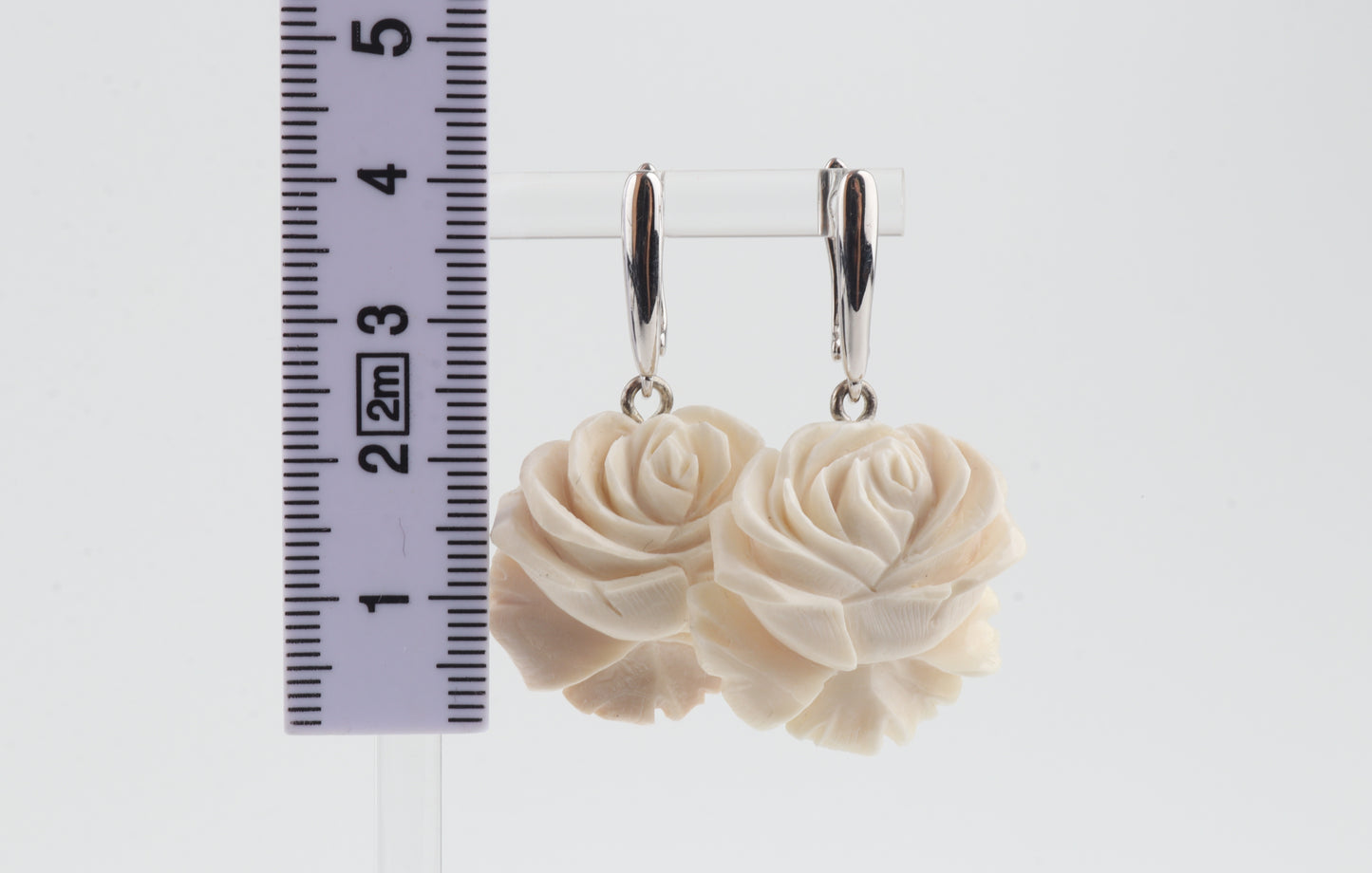 Carved Mammoth Ivory Rose Earrings