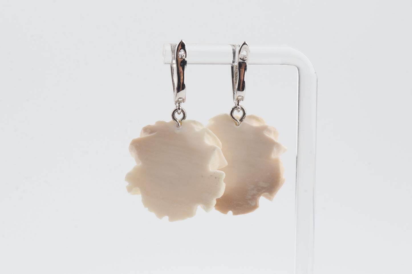 Carved Mammoth Ivory Rose Earrings