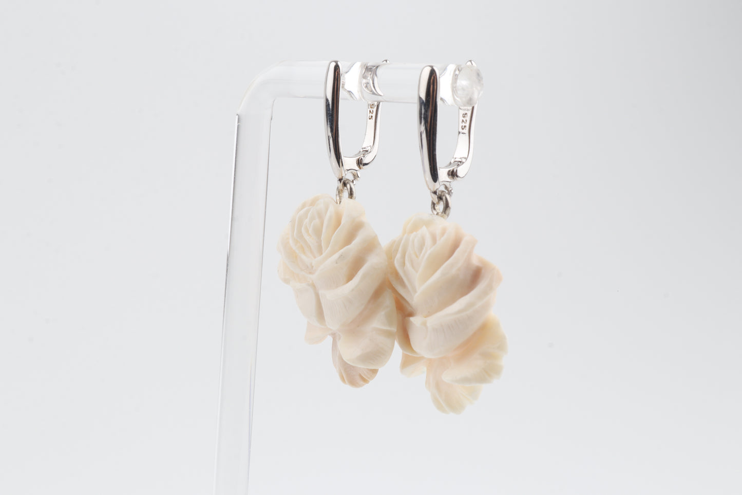 Carved Mammoth Ivory Rose Earrings