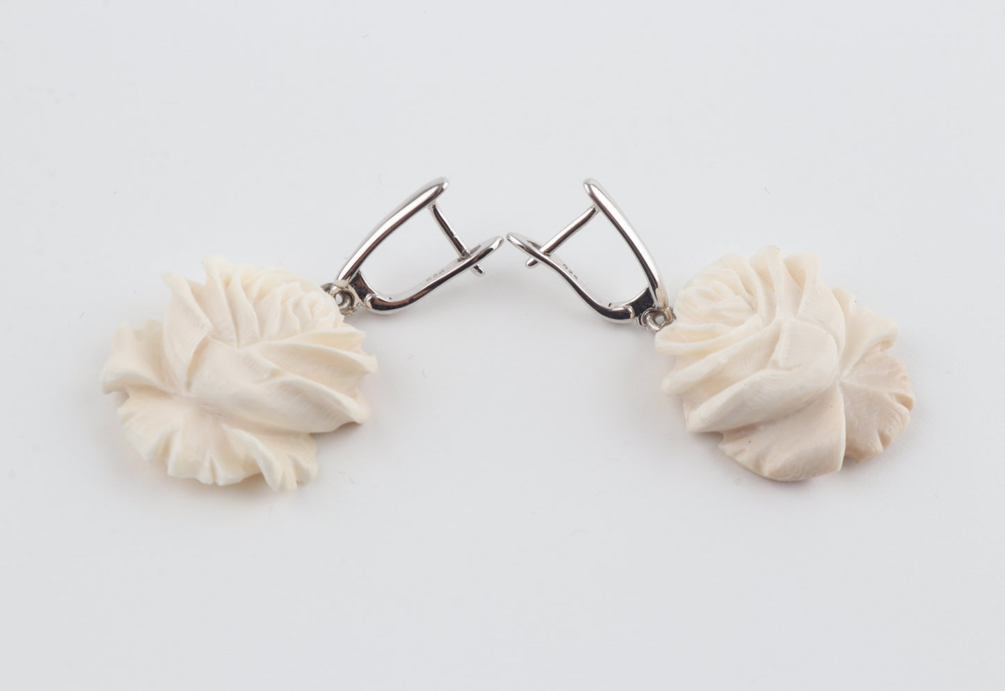 Carved Mammoth Ivory Rose Earrings