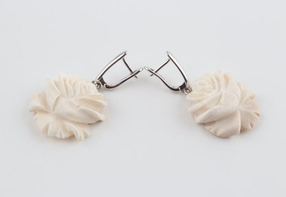 Carved Mammoth Ivory Rose Earrings