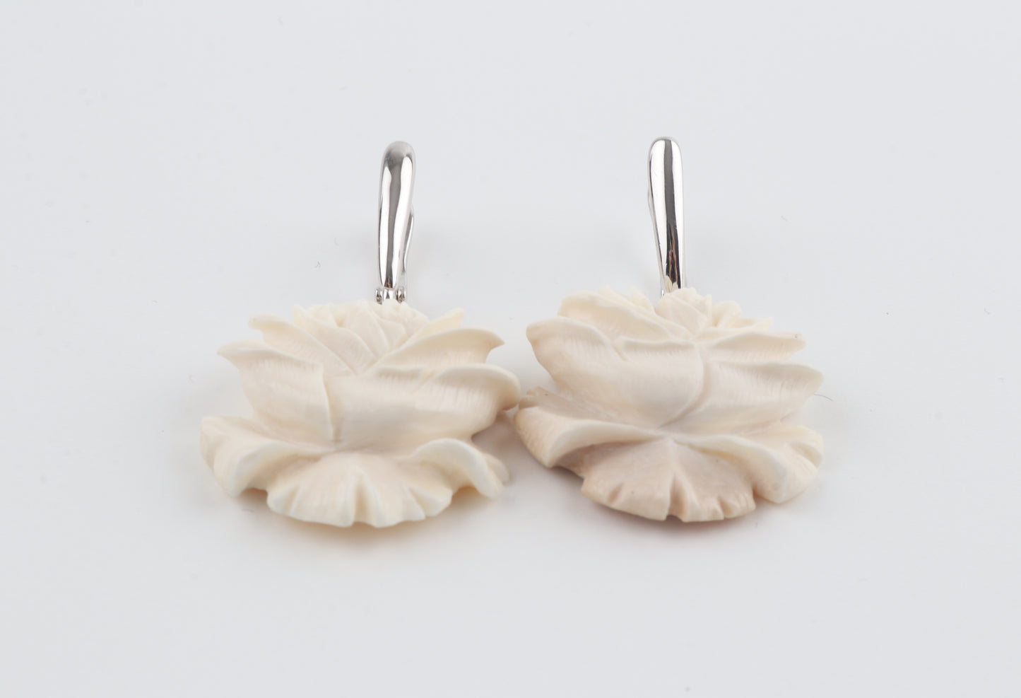 Carved Mammoth Ivory Rose Earrings