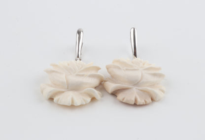 Carved Mammoth Ivory Rose Earrings