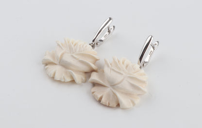 Carved Mammoth Ivory Rose Earrings