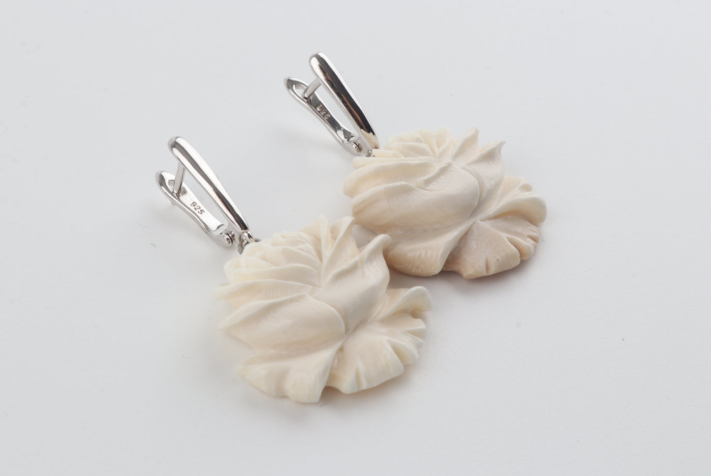 Carved Mammoth Ivory Rose Earrings