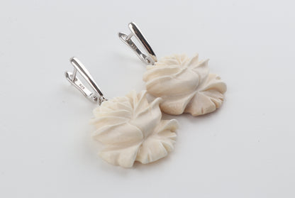 Carved Mammoth Ivory Rose Earrings