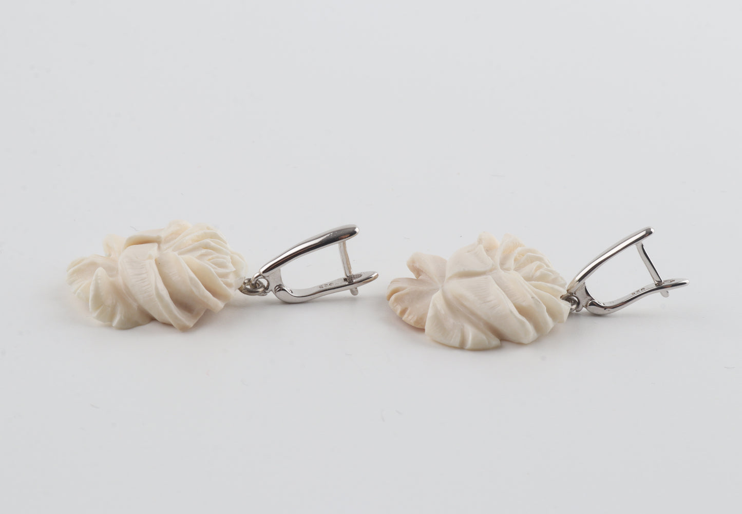 Carved Mammoth Ivory Rose Earrings