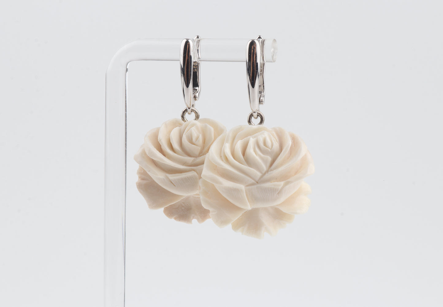 Carved Mammoth Ivory Rose Earrings