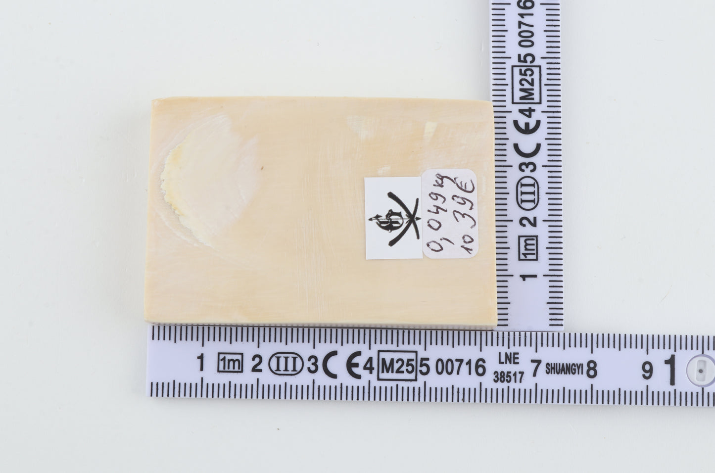 White mammoth ivory segment