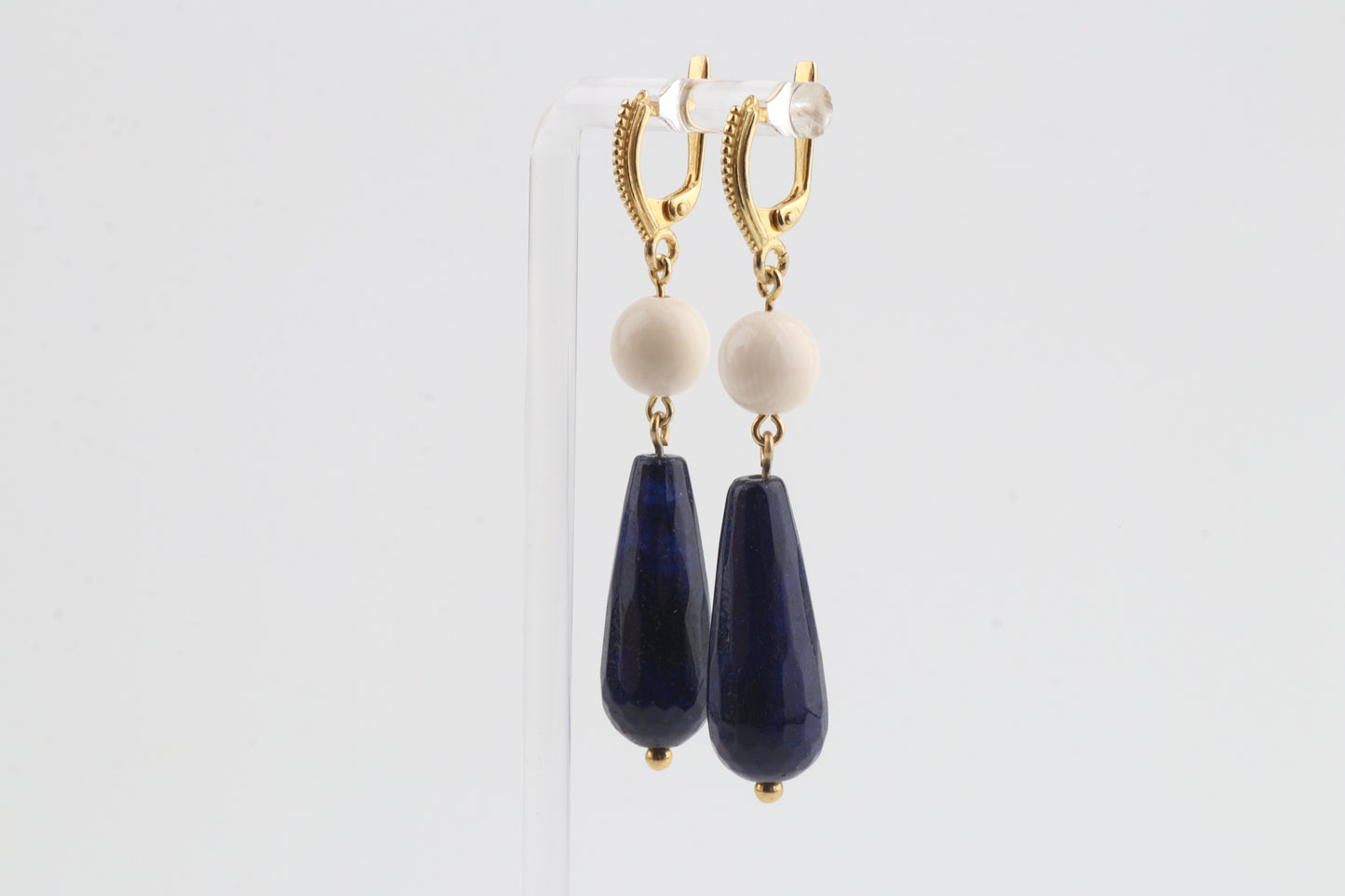 Mammoth Ivory & Blue Agate Earrings