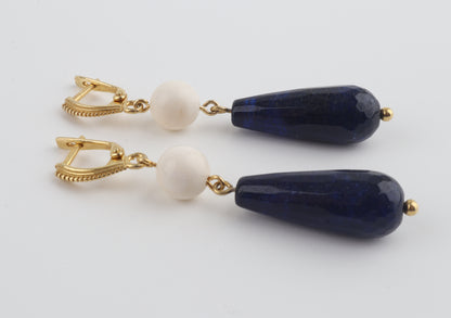 Mammoth Ivory & Blue Agate Earrings