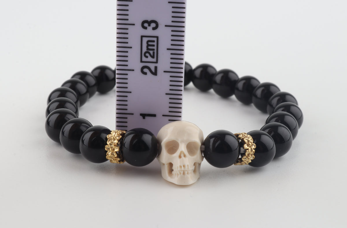 Mammoth Ivory Skull & Black Obsidian Bracelet