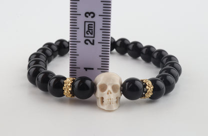 Mammoth Ivory Skull & Black Obsidian Bracelet