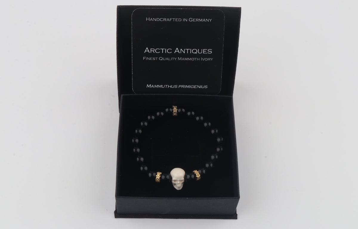 Mammoth Ivory Skull & Black Obsidian Bracelet