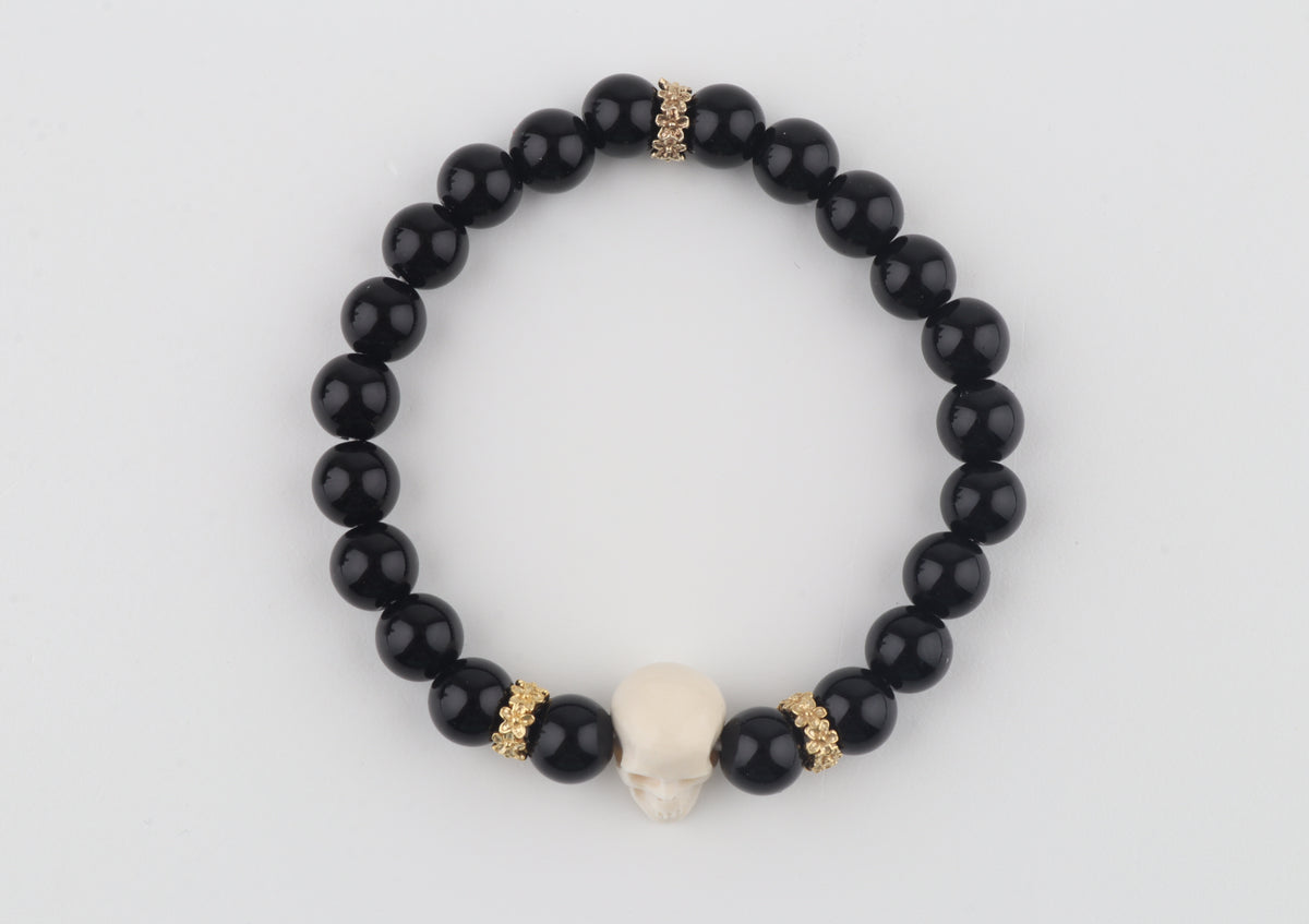 Mammoth Ivory Skull & Black Obsidian Bracelet