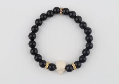 Mammoth Ivory Skull & Black Obsidian Bracelet