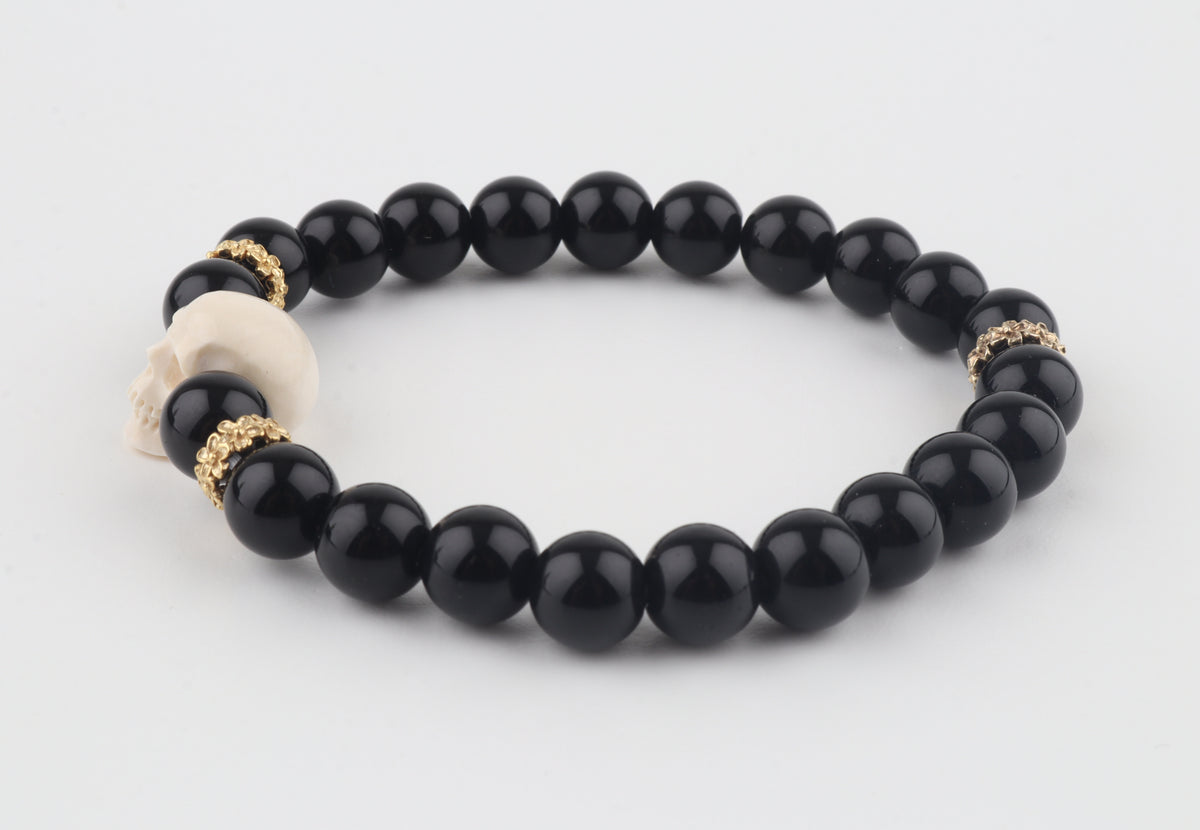 Mammoth Ivory Skull & Black Obsidian Bracelet