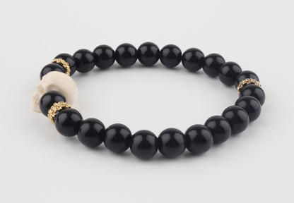 Mammoth Ivory Skull & Black Obsidian Bracelet