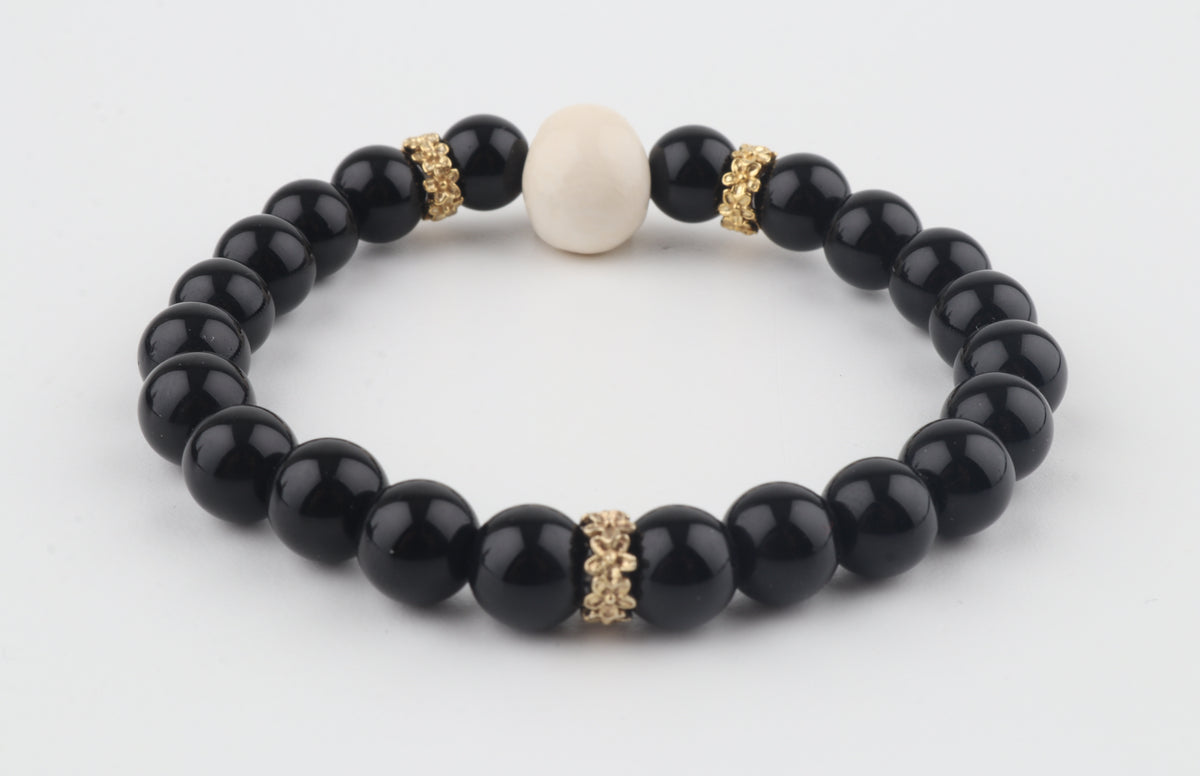 Mammoth Ivory Skull & Black Obsidian Bracelet