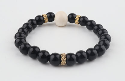 Mammoth Ivory Skull & Black Obsidian Bracelet