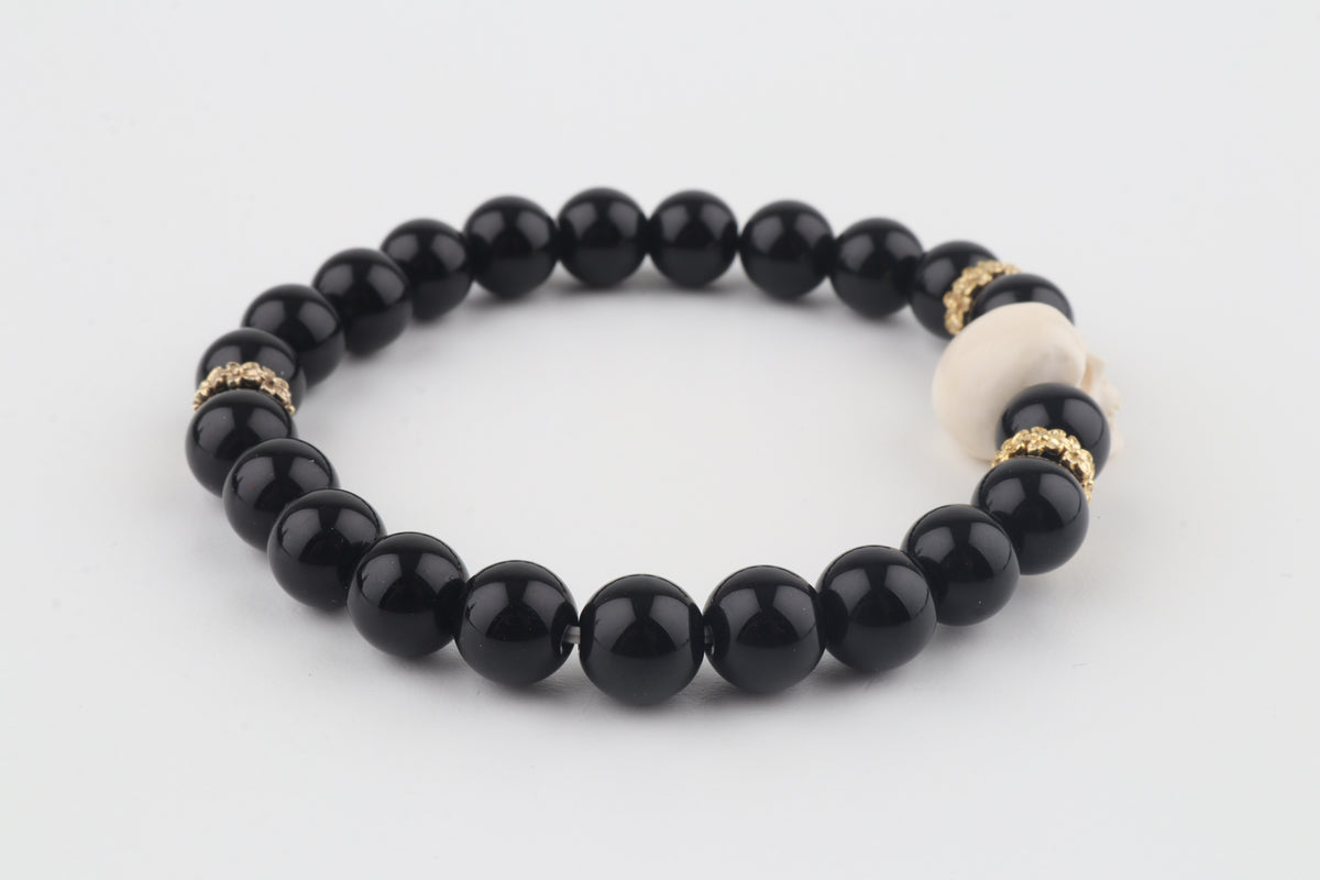 Mammoth Ivory Skull & Black Obsidian Bracelet