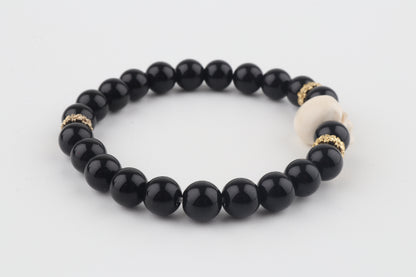 Mammoth Ivory Skull & Black Obsidian Bracelet