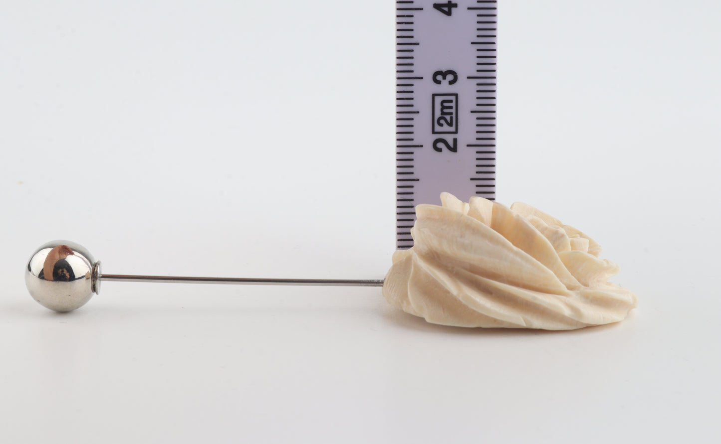 Carved Mammoth Ivory Rose Stick Pin