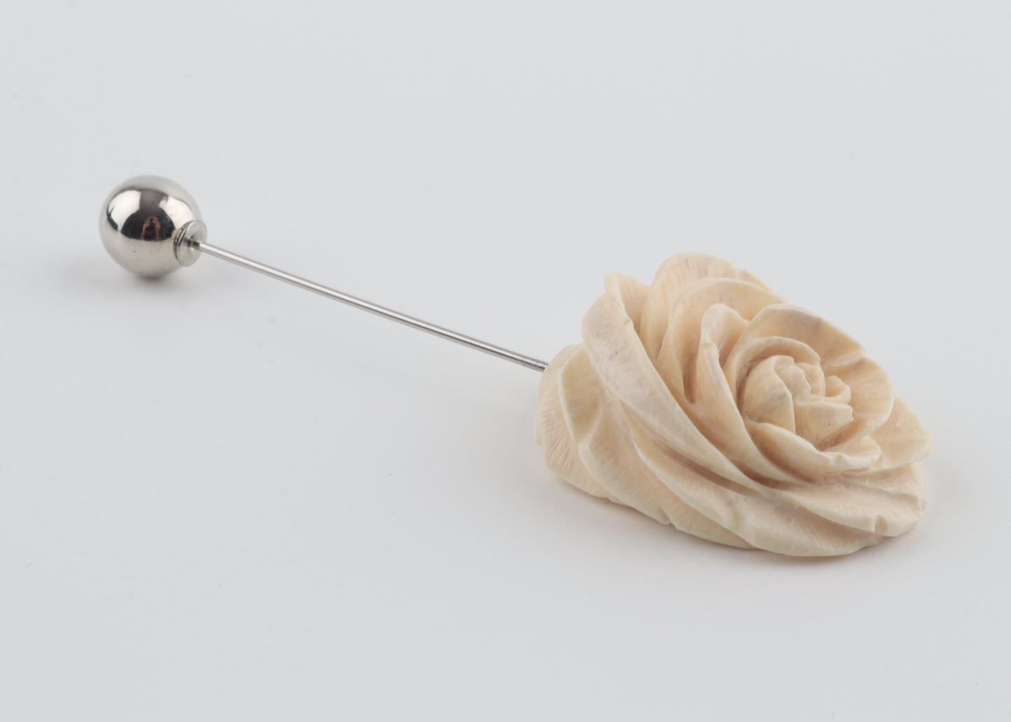 Carved Mammoth Ivory Rose Stick Pin