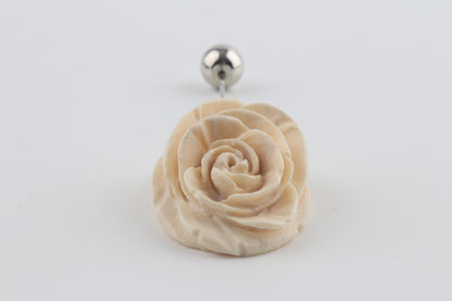 Carved Mammoth Ivory Rose Stick Pin
