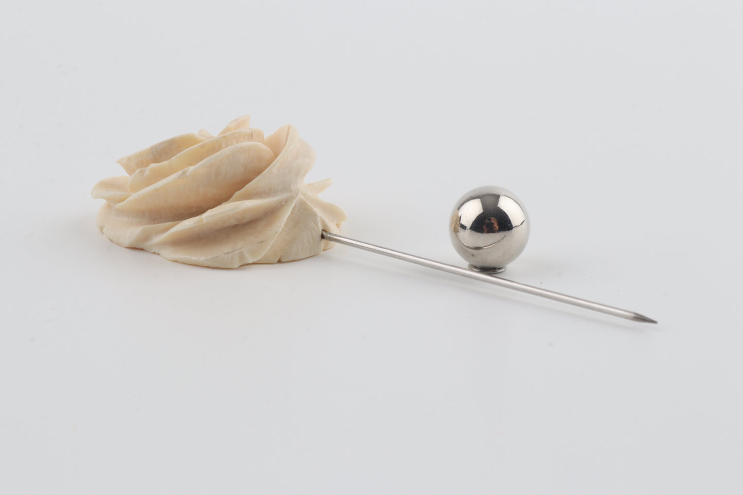 Carved Mammoth Ivory Rose Stick Pin
